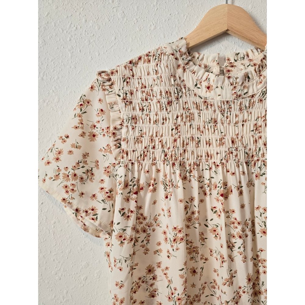 Bohme Floral Smocked Short Sleeve Top XS - Picture 4 of 8